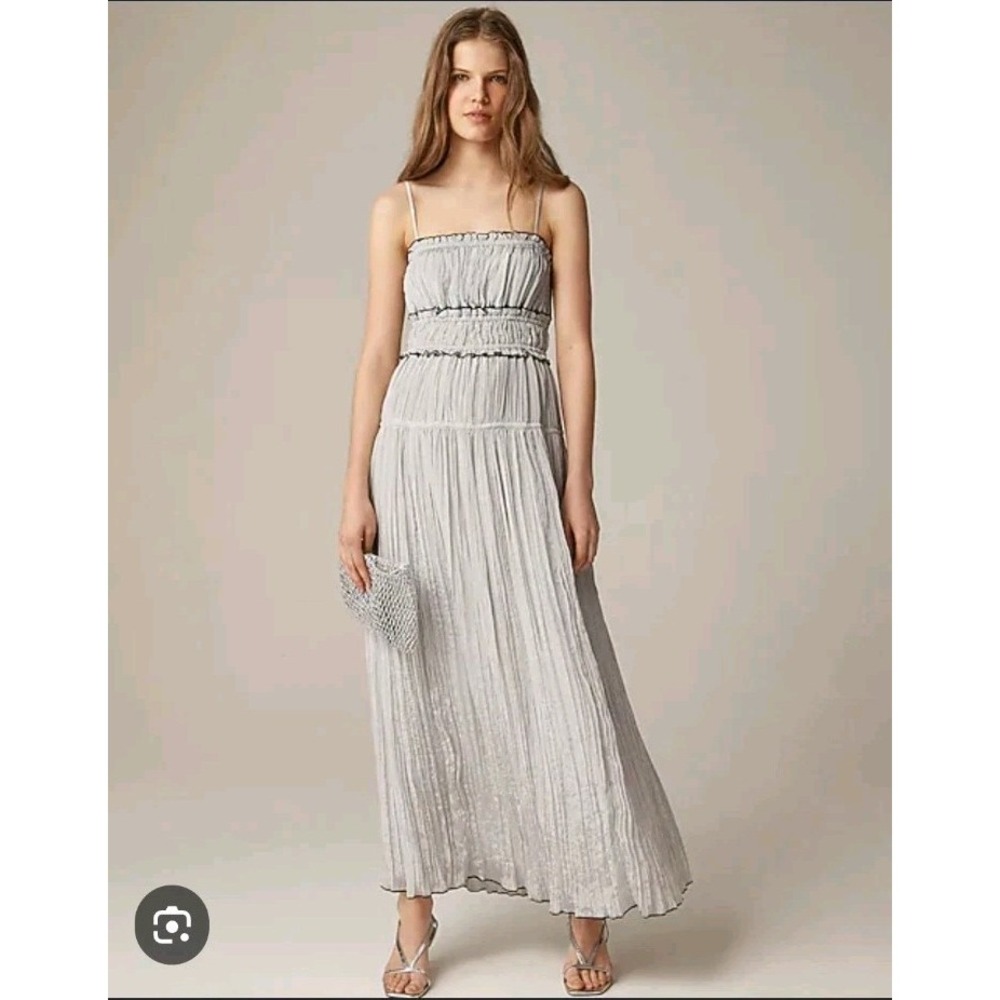 J. Crew Gray Crinkled Ruffle Trim Cottagecore Maxi Sleeveless Dress Size XS